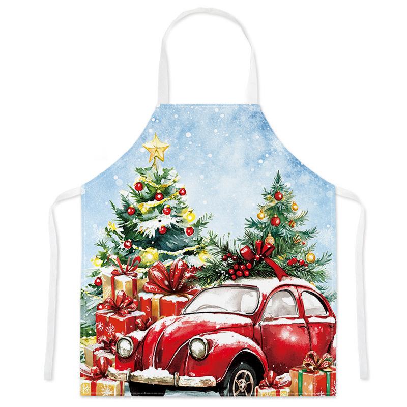 1PC Cartoon Print Waterproof Apron Protective Party Breathable Kitchen Adjustable Santa Claus Stain-Resistant 68x55cm