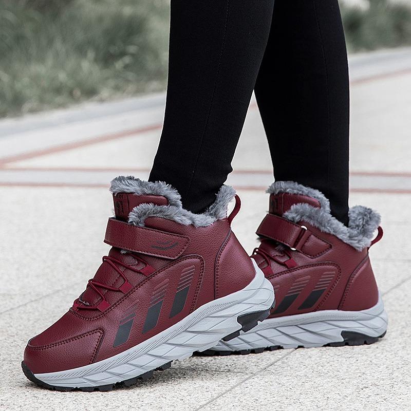 Winter high-top cotton shoes men's shoes fleece thickened walking shoes leather upper elderly shoes warm snow boots women