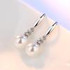 Korean Zircon Pearl Tassel Earrings - Silver Hooks, Sweet & Elegant Design for Women