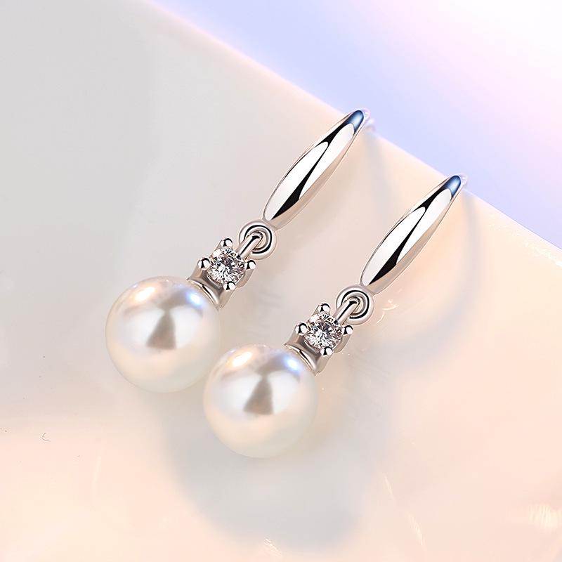 Korean Zircon Pearl Tassel Earrings - Silver Hooks, Sweet & Elegant Design for Women
