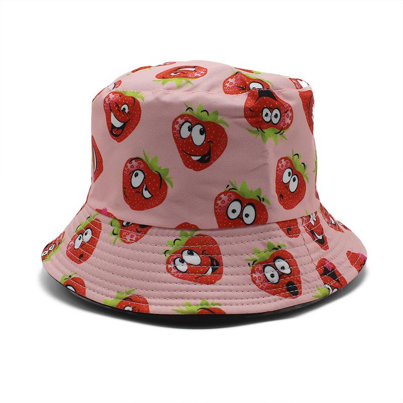 Creative Printing Cartoon Bucket Hat Strawberry Fruit Double-Sided Pot Hat Men'S And Women'S Casual Sun Hat