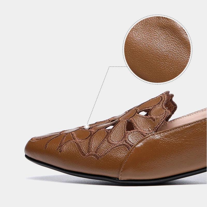 Mid Heel Shoes Women Heels Wedding PU Leather Hollow Out Black Square Heel Formal Shoes Office Lady Spring Fall Zapatos Flats