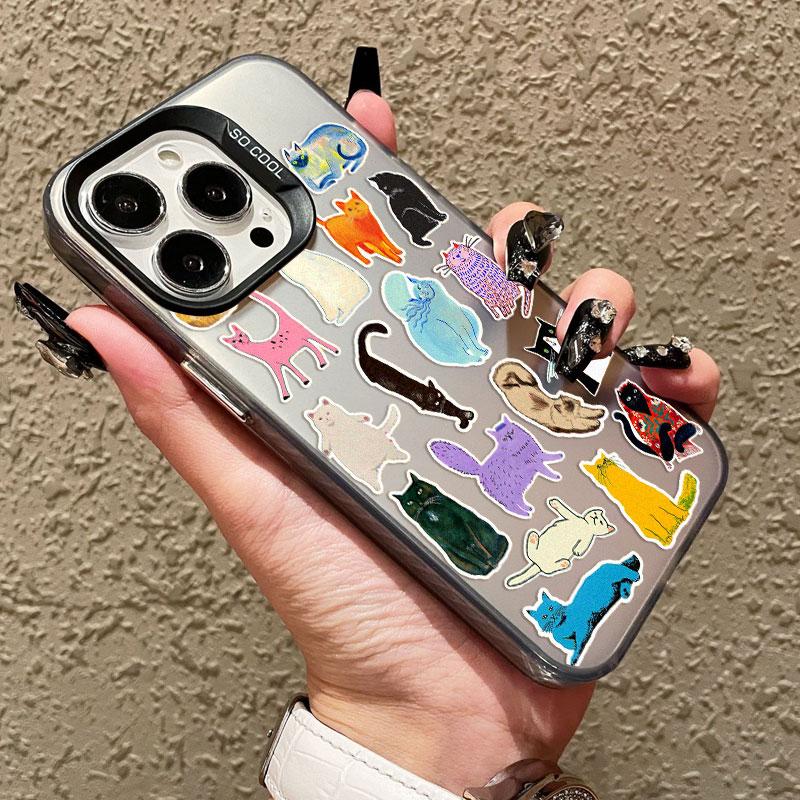 Creative Art Color Cats Laser Phone Case For iPhone 14 13 12 Mini 11 Pro Max 15 16 Pro Max Plus Shockproof Protective Back Cover