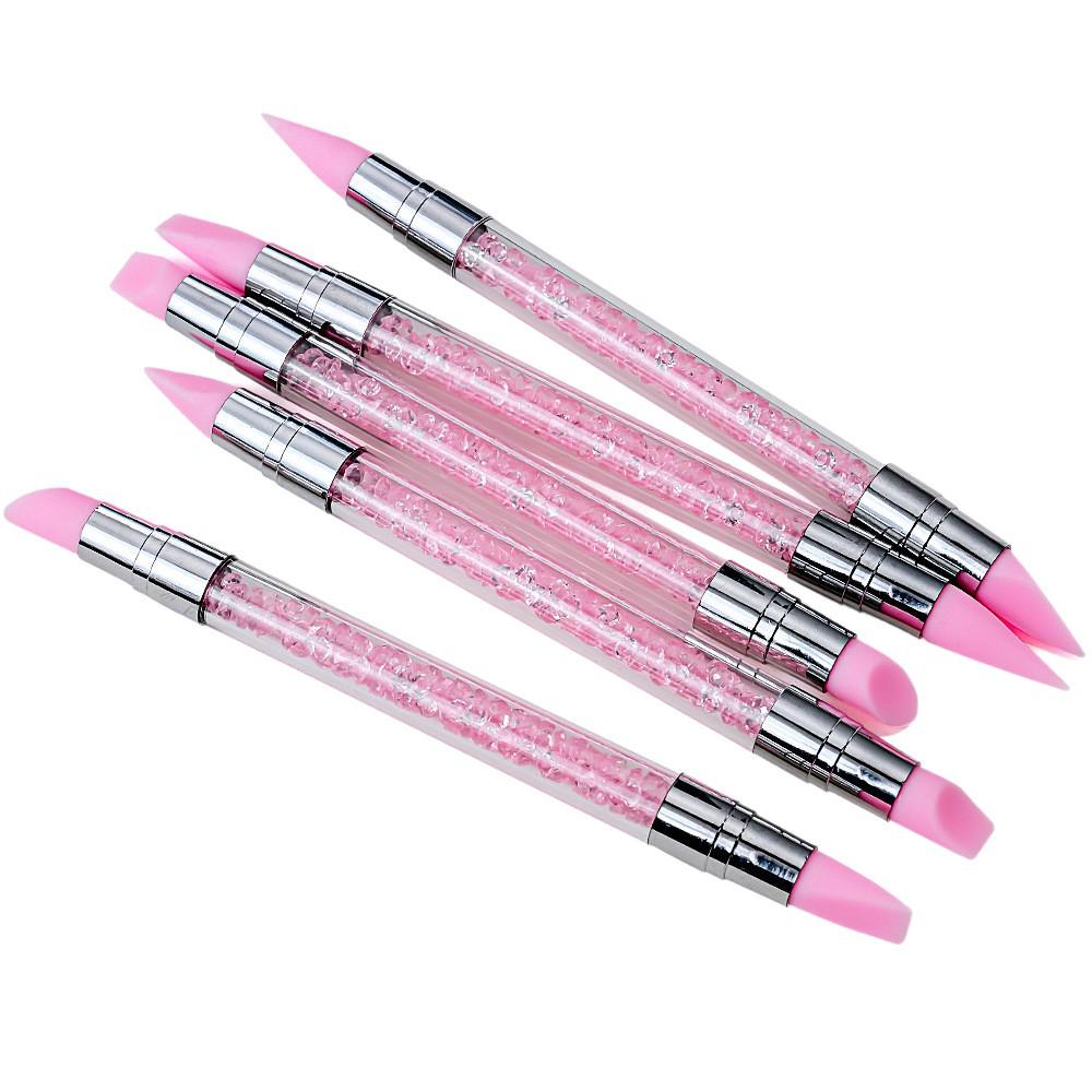 5-Piece Double-Ended Nail Art Silicone Pen Set: Embossing, Powder Dipping, Pressing, Clay Smearing, Mirror Powder Tool.