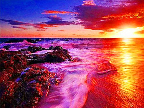 Diamond Art Painting Sunset Seaside Landscape Full Square/round Embroidery Mosaic Flower Scenery Cross Stitch Home Decor