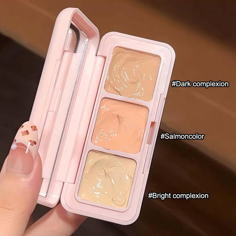 Cappuvini 3-Color Correcting Concealer Strip Palette Eye Brightening Concealer Contour Cream Full Coverage Oil-Control Makeup
