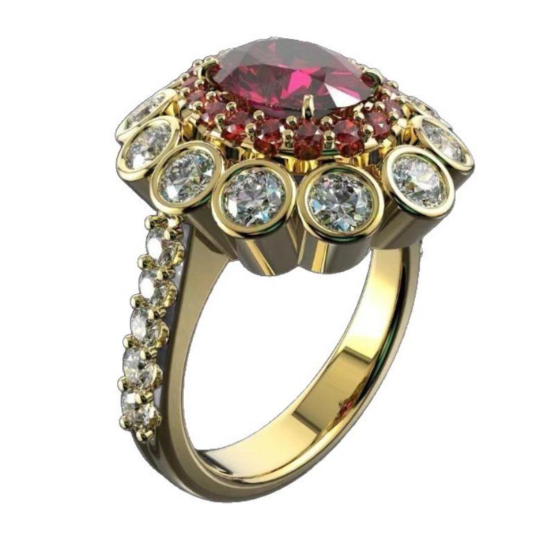 New Jewelry Catwalk Ring, Creative Red Diamond Atmospheric Women's Diamond Hand Jewelry