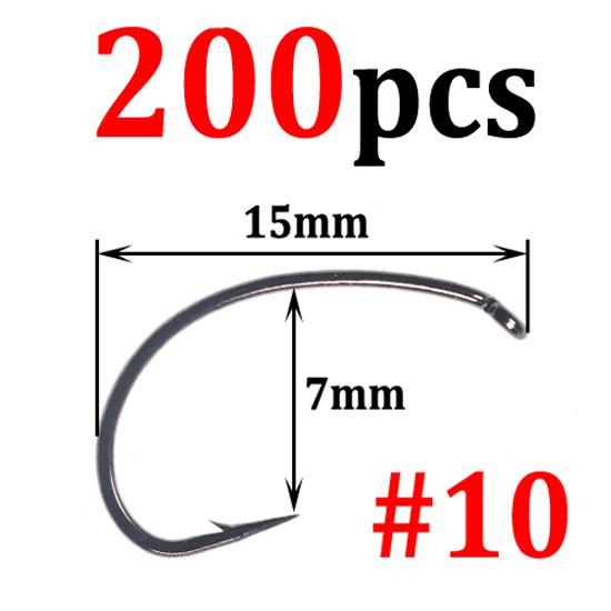 Bimoo 200 buc. Cârlige pentru legarea muștelor din oțel cu înaltă carbonizare, cu curbă largă, nimfă Caddis, cârlige ghimpate, nichel negru, pentru legarea muștei #6 #8 #10 #12 #14 #16