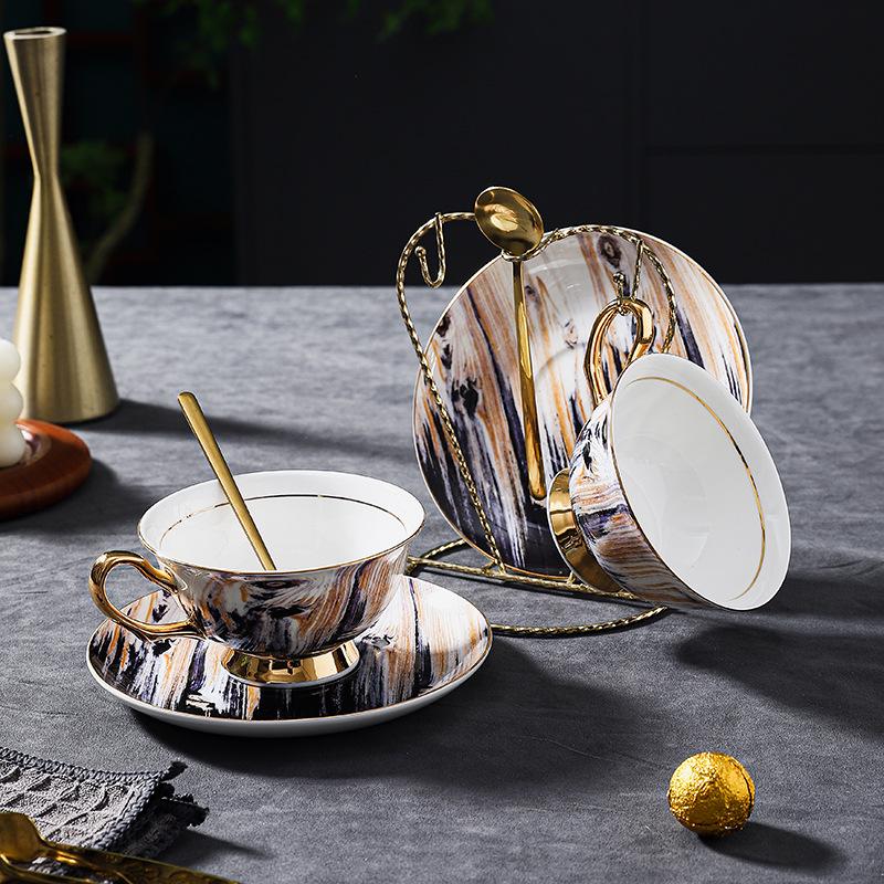 Exquisite Wood Grain Ceramic Tea Set with Saucer - Premium Bone China Cup for Afternoon Tea
