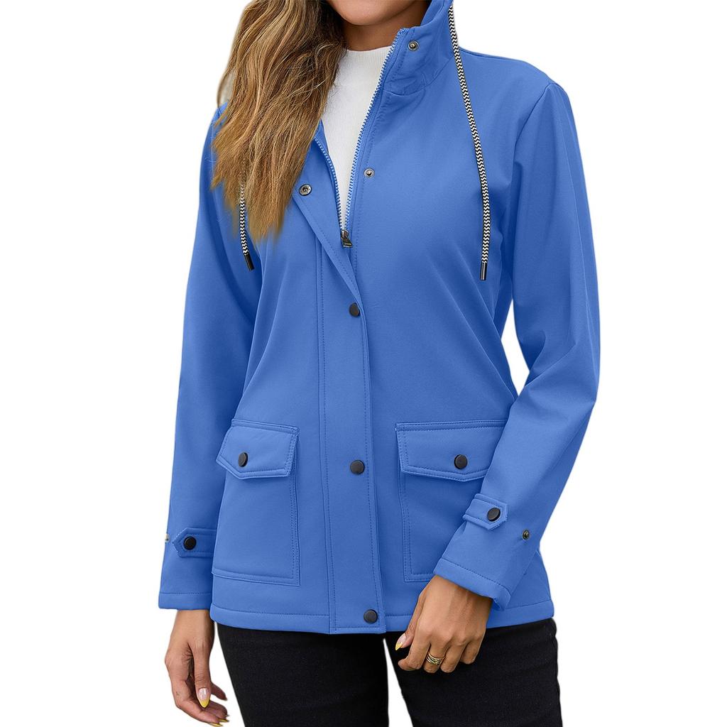 Womens Raincoats With Hood Lightweight Outdoor Hooded Waterproof Windbreaker Solid Trench Coat Jacket Plus Size