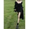 Off-Shoulder Black Pleated Fairy Mori Style Evening Dress