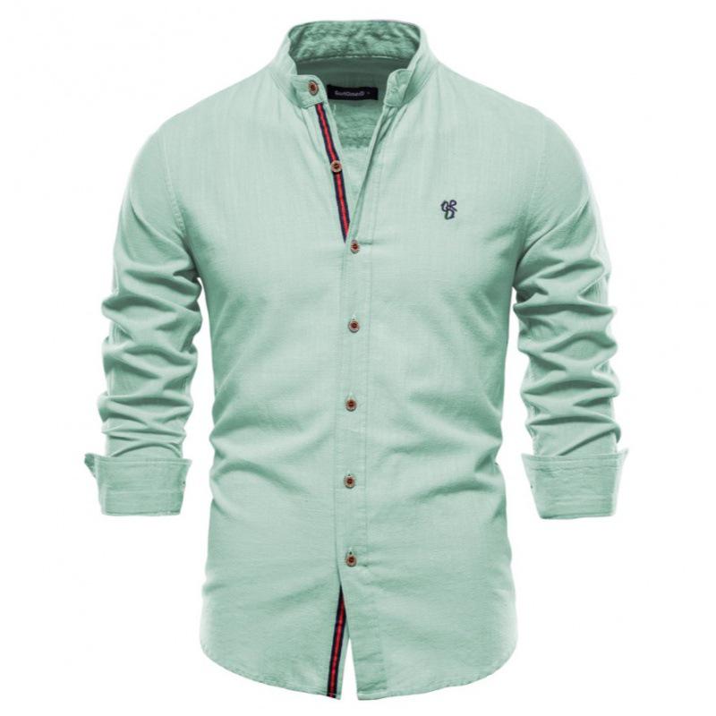 Men's Slim Fit Cotton Linen Long Sleeve Shirt - Casual Japanese Fashion, Solid Color, Spring/Summer (US Size)