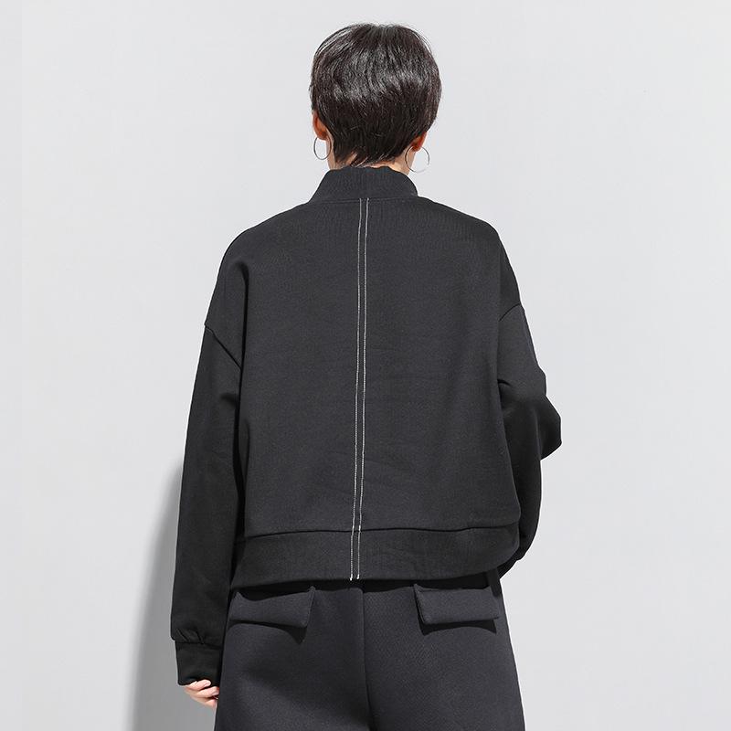 European and American Style Long-Sleeve Round Neck T-Shirt with Exposed Line Decoration for Women