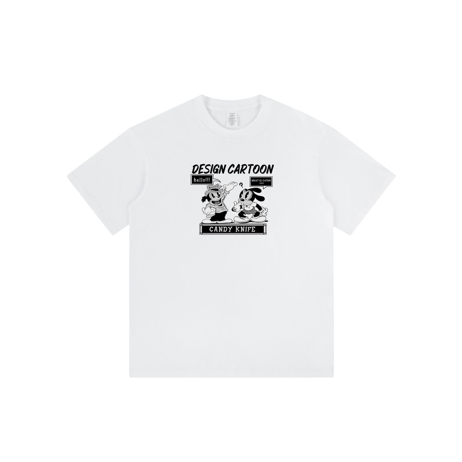 

2024 American Retro Cartoon Print Couple T-Shirt - Classic Short Sleeve Streetwear 2XL белый