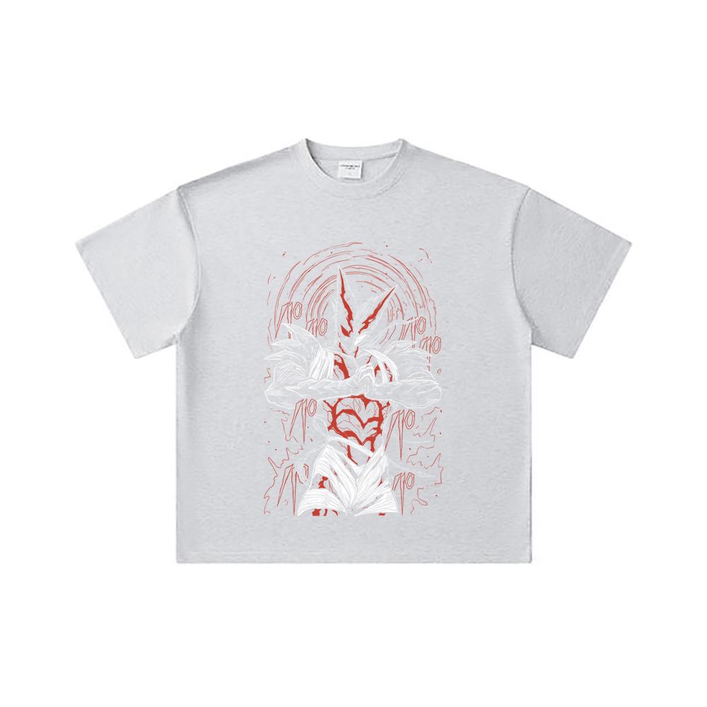 260 GSM Double Yarn 32 Count 100% Cotton One Punch Man V3 Garou Print Unisex Heavy Cotton T Shirt