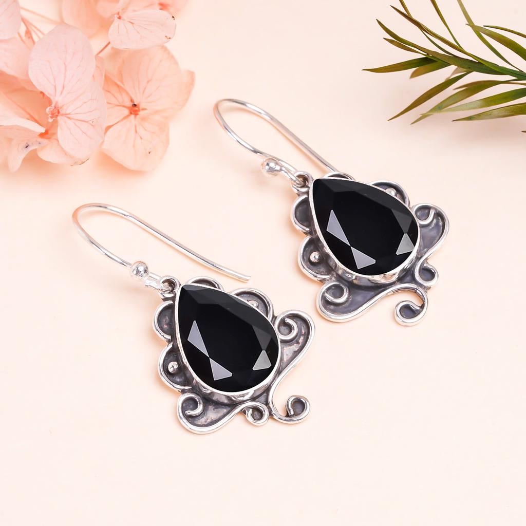 Black Onyx 925 Sterling Silver Earring V9818, Black Earring, Pear Earring, Valentin's Day Gift, Gift For Her, Birthday Gift, Handmade Jewelry, Silver