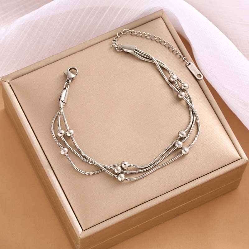 Stainless Steel Metal Round Beaded Bracelets For Women Fashion Gold Color Multilayer Layered Chain Bracelet Wedding Zircon Gift
