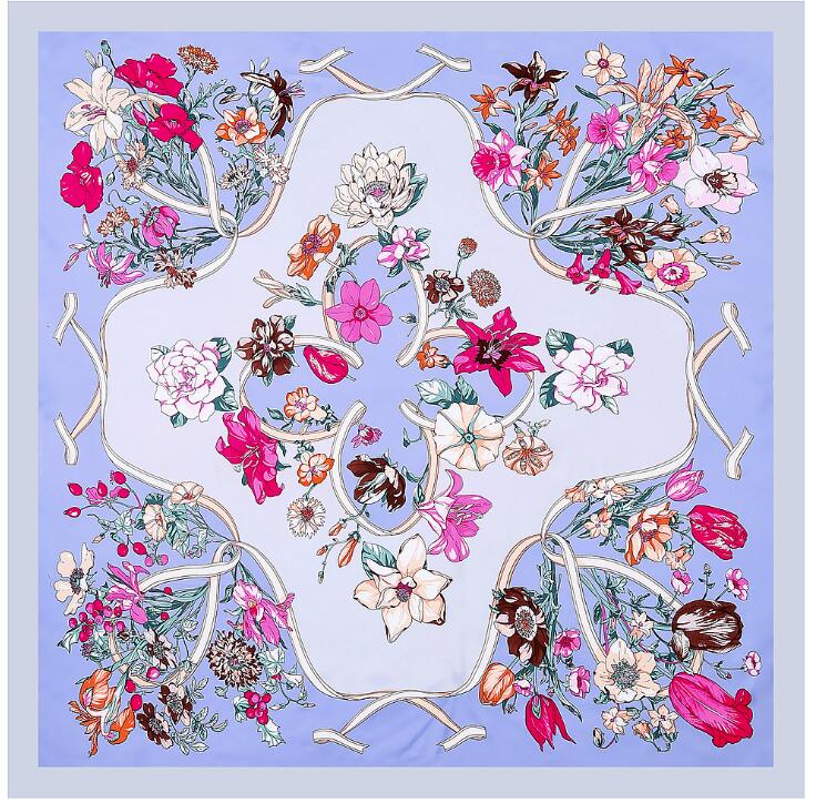 130cm Travel Scarf For Ladies Luxury Brand Silk Scarf  Ribbon Flower Square Scarf Women Neckerchief Twill Sunscreen Shawl
