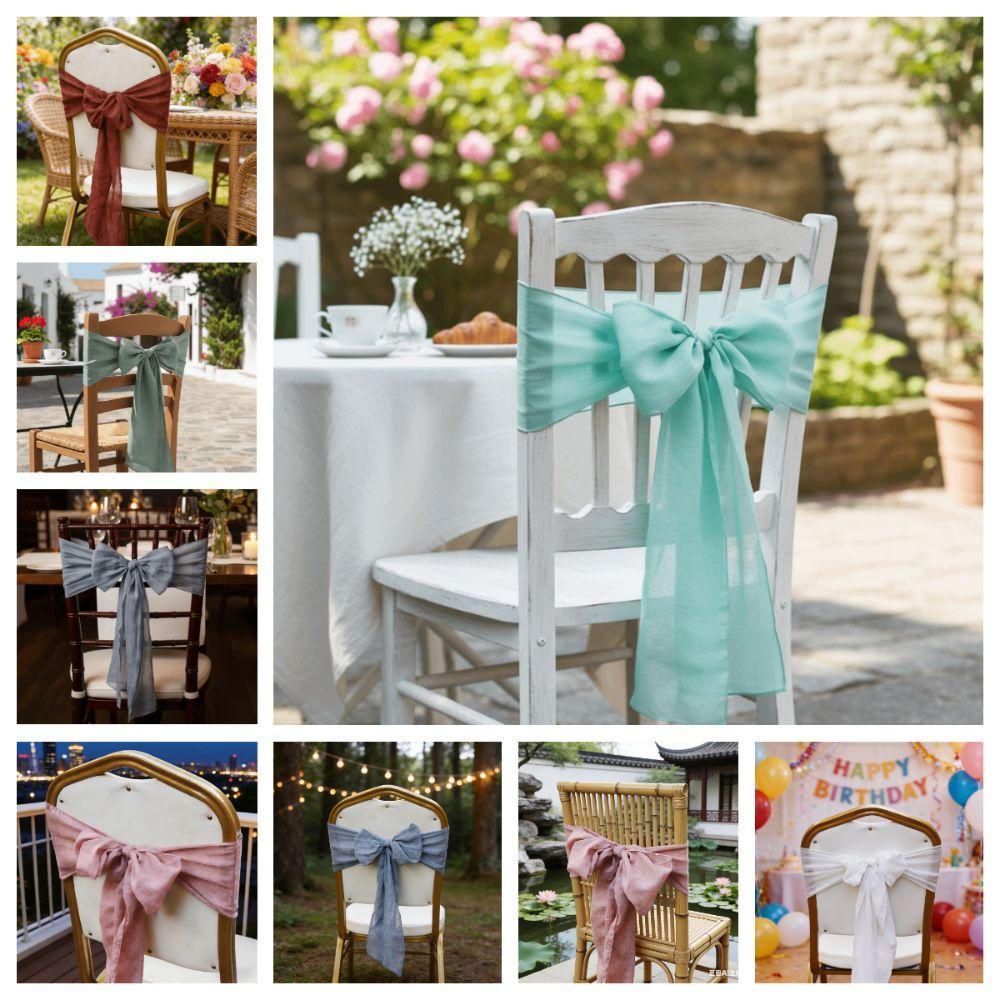 2Pcs Rustic Chair Sashes Cheesecloth Tulle Chair Cover Chair Decorative Bows Wedding Decoration