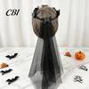 Halloween Headpiece Dark Rose Black Butterfly Veil Headband, Hair Hoop with Beaded Mesh Long Gradient Accessory Tulle for Ghost Bride Cosplay