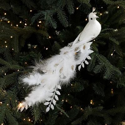 Long Tail Christmas Peacock Ornaments Glimmering Feather Realistic Artificial Peafowl Ornaments Handmade with Clip