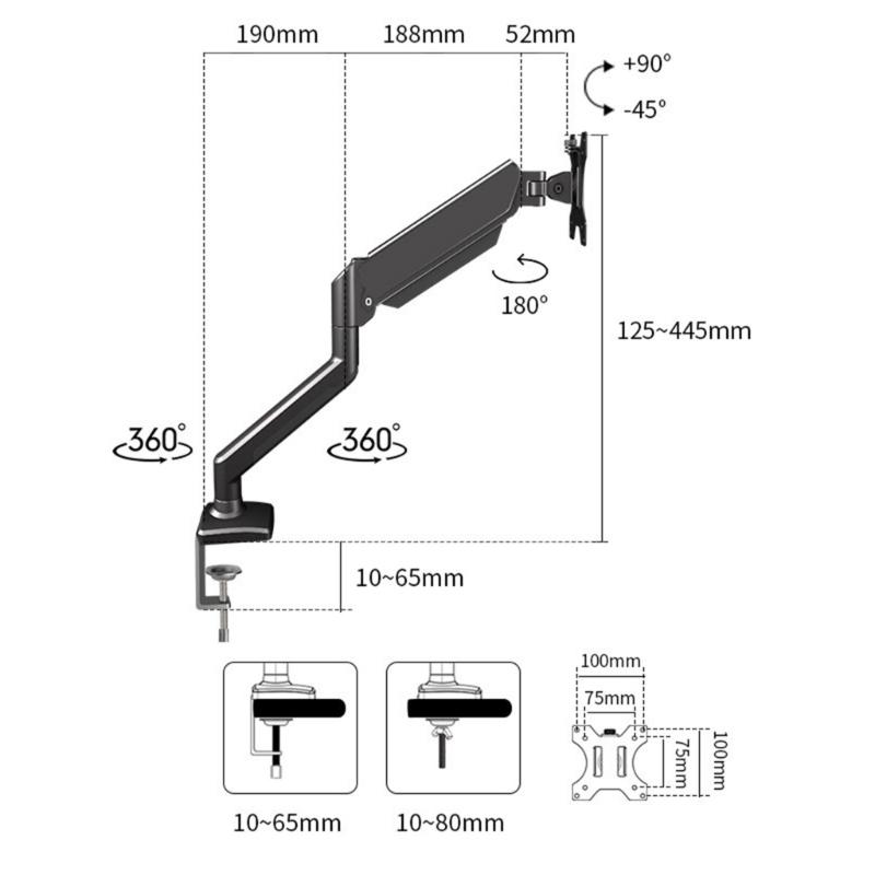Height Adjustable Monitor Arm Desk Mount for 17 to 32inch Screen 360 Degree Rotation Single Monitor Arm Desk Mount