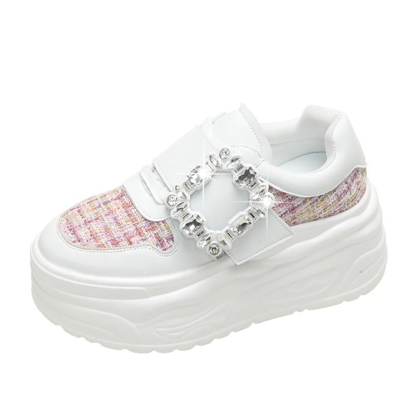 

Модные летние туфли для скейтбординга 8 см 2024 года с сеткой Мэри Джейн, женские туфли с крючками и стразами на платформе, на танкетке, круглые, весенние, модные повседневные туфли 35 розовый