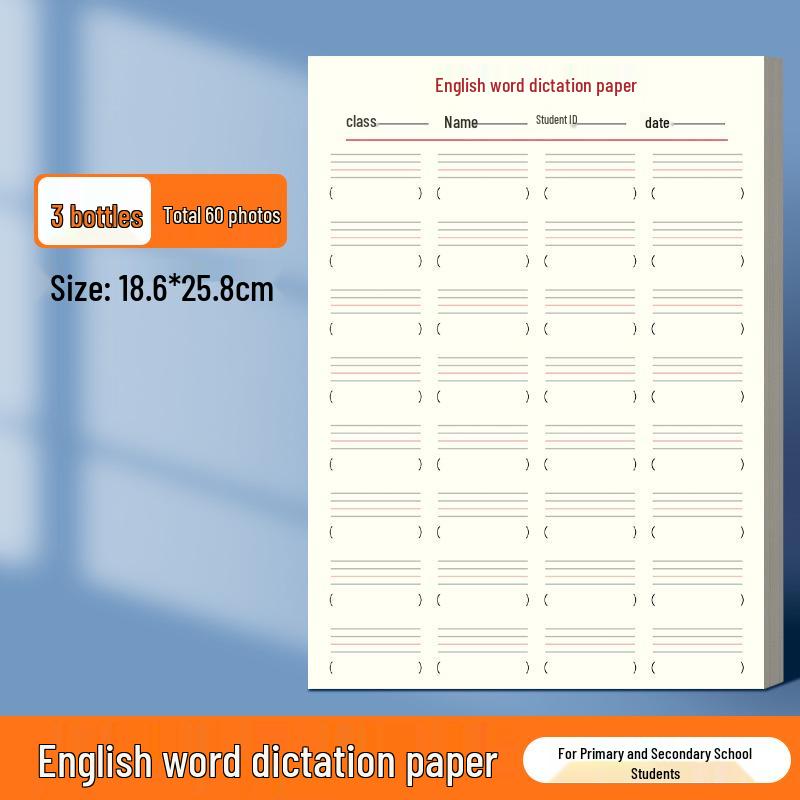 Free Shipping: Tearable English Dictation & Translation Worksheets for Primary Students