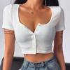 Butoni Top Crop de Vară Tricou Femei Corset Slim Tricou Tricotat Femeie Casual Basic Sexy Tricou Femeie