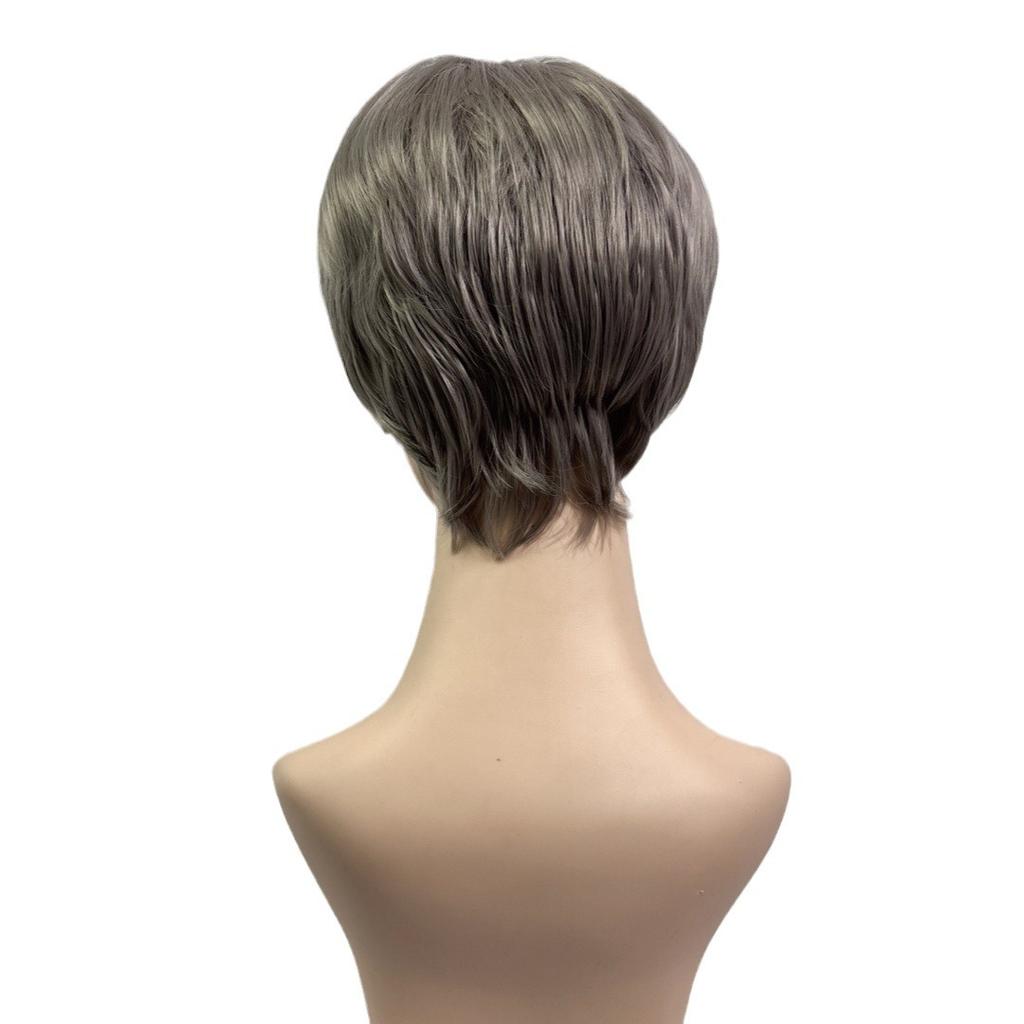 Synthetische kurze Herrenperücken mit Pony, modisch, gemischt, schwarz-grau, natürliches Kunsthaar, Alltags-Partyperücke, hitzebeständige Faser