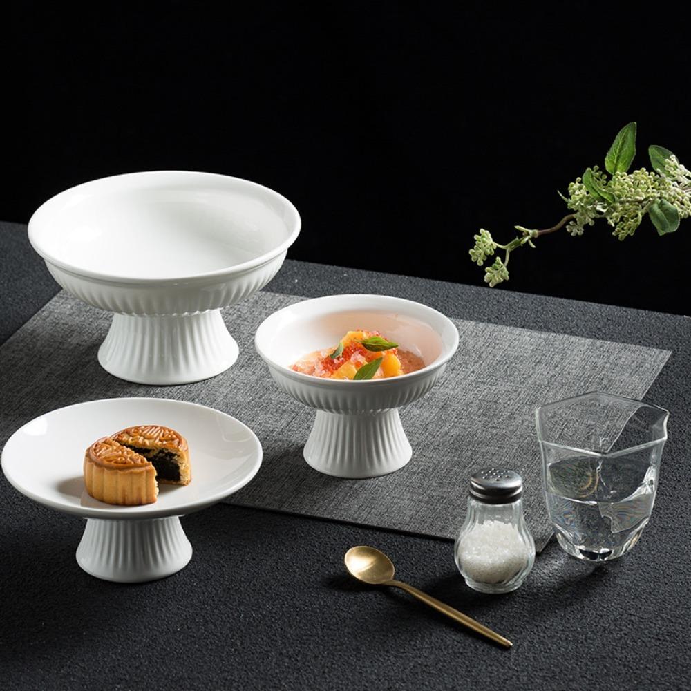 Ceramic High Foot Dessert Tray Heat-resistant Fruit Tray Simple Snack Dish Snack