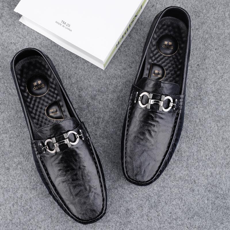Doudou Schuhe Herren Echtes Leder Rindsleder High-End Ein-Pedal Slipper Lässige Lederschuhe Herren Loafer