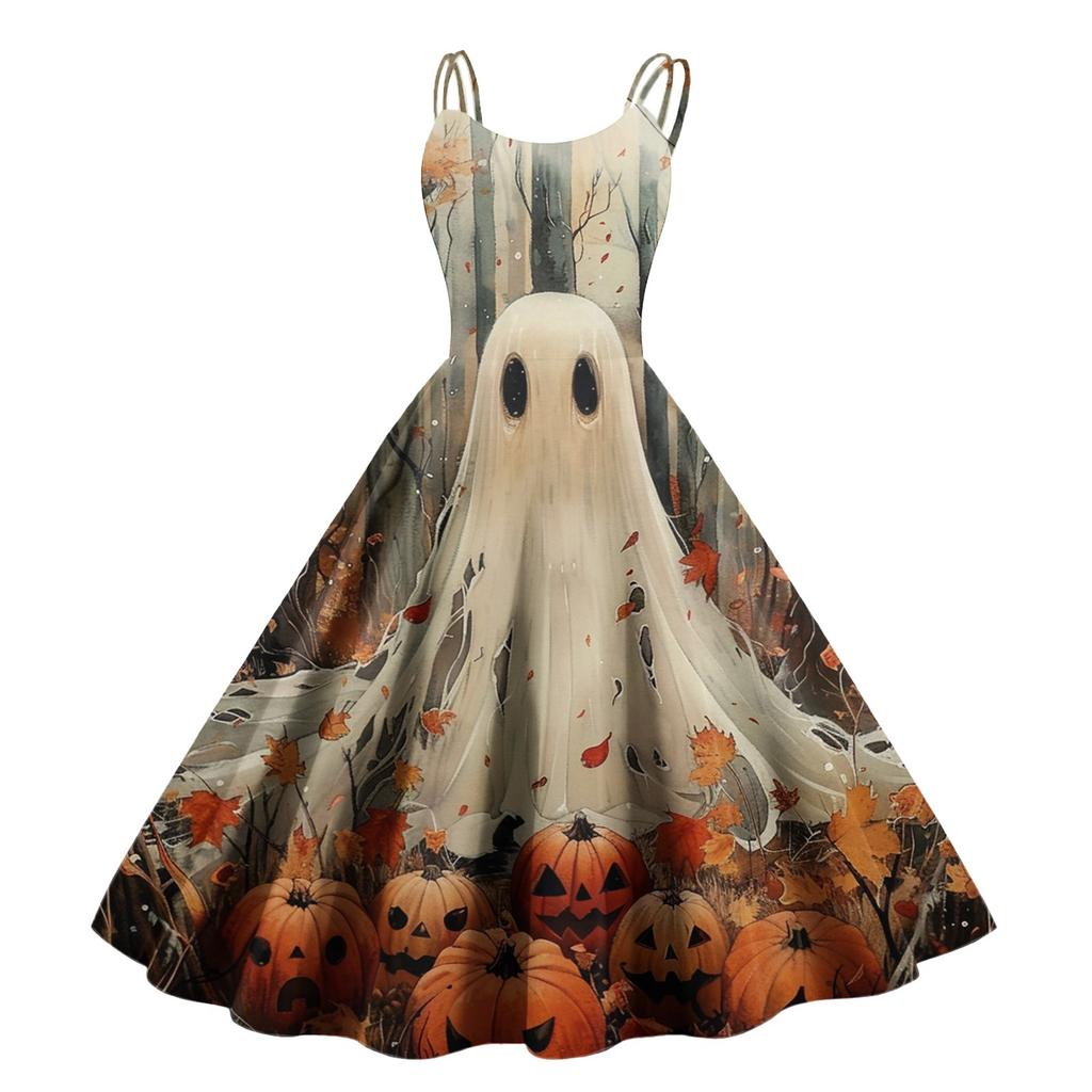 Dame Mote Halloween Trykk Sexy Off Shoulder Vintage Kjole