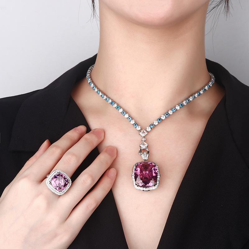 Jewelry Copper Bottom Gold-Plated Simulation White-Plated Blue Temperament Large Pendant Set 20 * 23