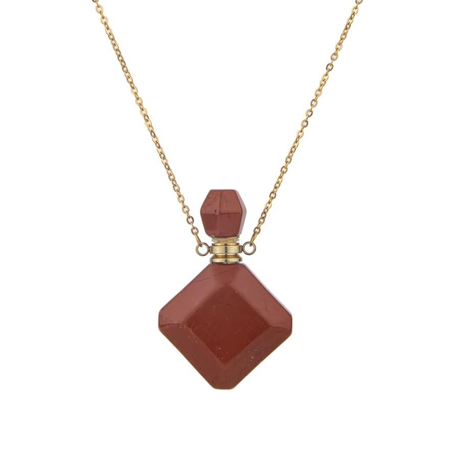 Natural crystal rhombus perfume bottle pendant necklace aromatherapy healing gemstone stainless steel necklace for women