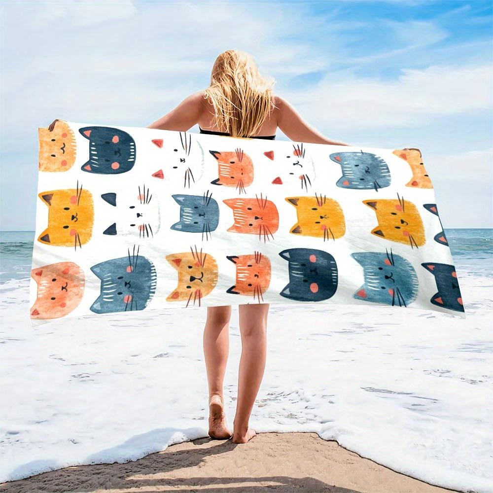 1pc Colorful Cats Microfiber Beach Towel Lightweight Absorbent Quick Dry Oversized Sand Free Wrap Travel Sheet Cute Animal Print
