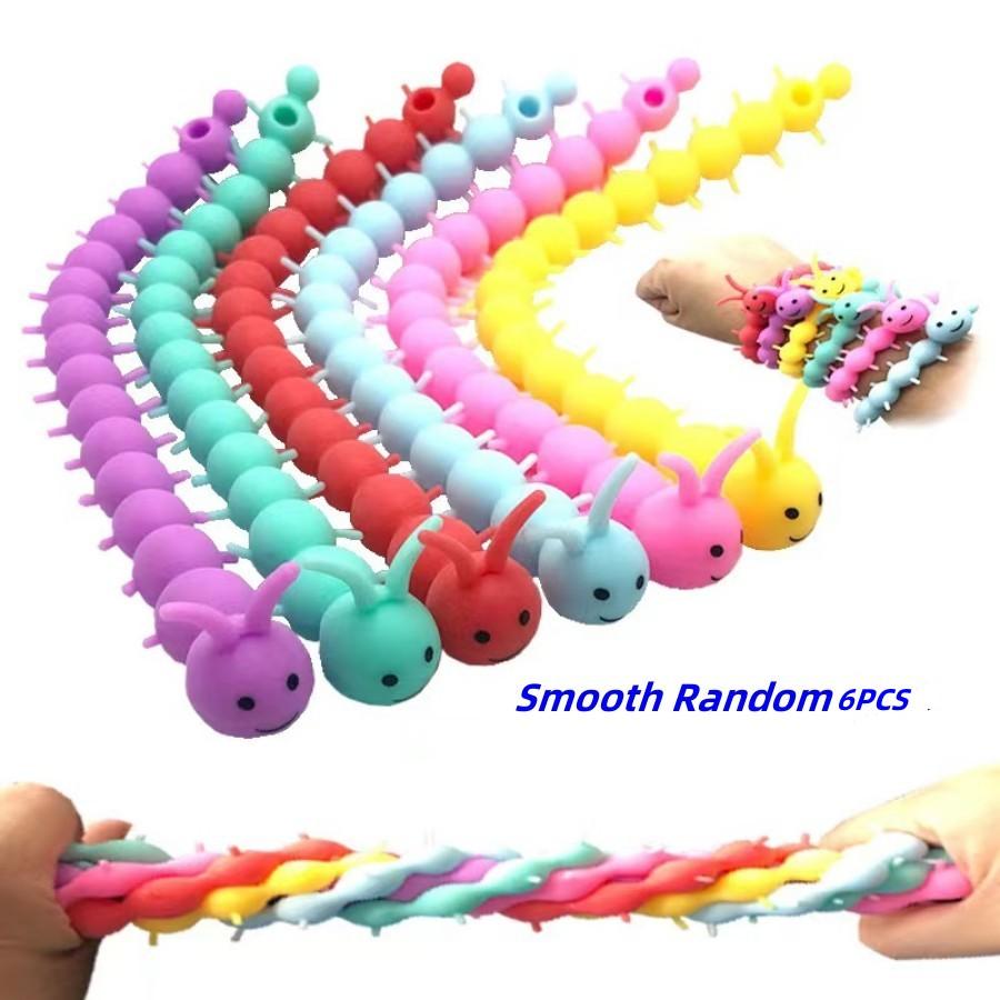 Soft Rubber Tpr Decompression Elastic Release Colorful Noodle Rope Decompression Stretch Smooth Caterpillar Pull Bracelet