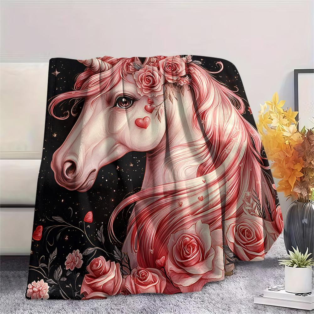 Unicorn Print Flannel Blanket, High Quality Comfortable for All Seasons, Home Decor, Warmth and Comfort, Perfect for Christmas Gifts