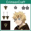 Stylish Black Clover Necklace And Earring Set With Bull Magic Knight Emblem For Men And Women