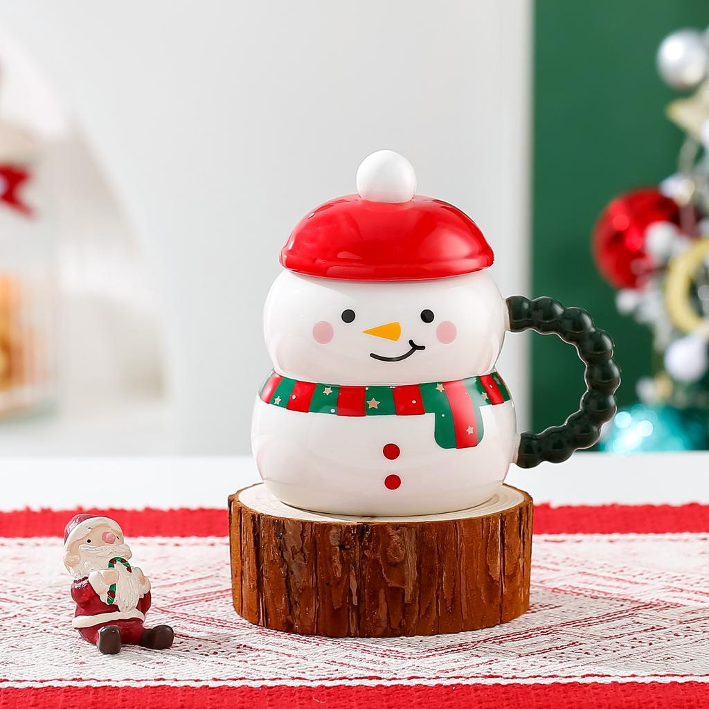 Cute Santa Claus Snowman Ceramic Coffee Cup Christmas Gift Couples Home Use Mug with Lid Spoon Couple Water Cup Home Decoration