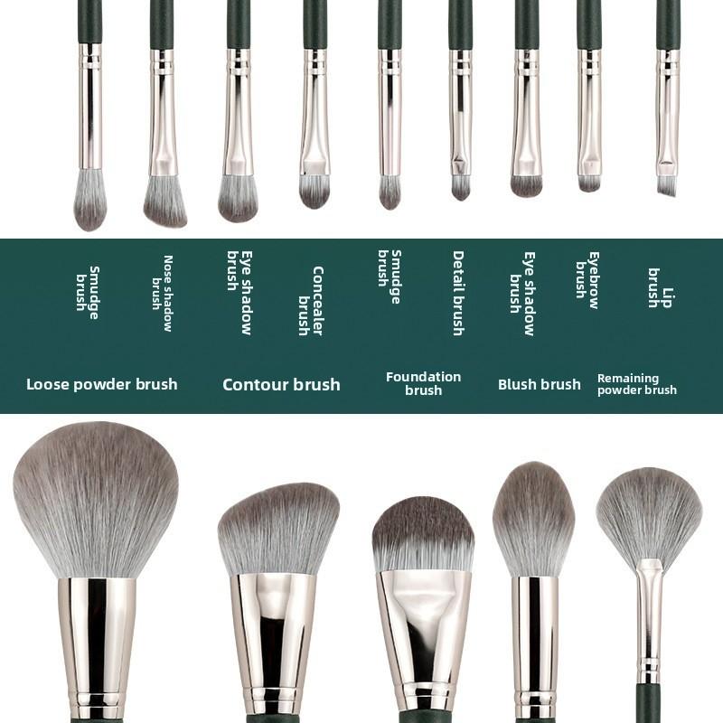14-Piece Green Cloud Makeup Brush Set, Extra Large Powder Brush, Concealer Brush, Full Set for Students, Affordable High-Quality Portable Brushes