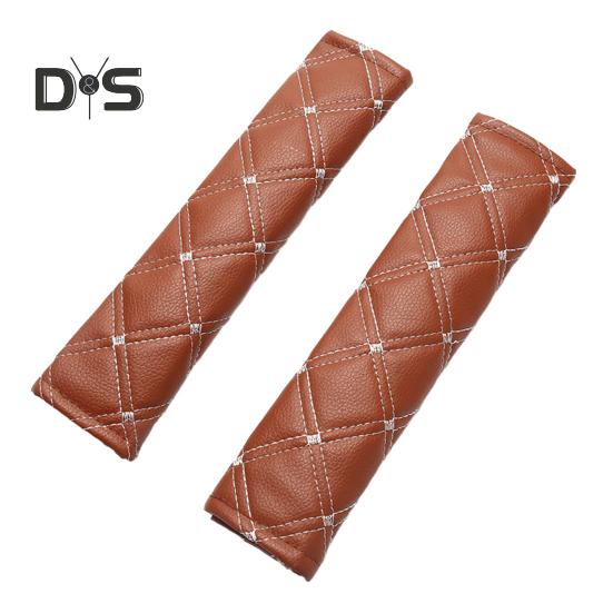 

2 шт., автомобильный ремень безопасности из искусственной кожи, наплечная накладка, крепежная лента, квадратная вышивка, дизайн, защитная крышка для подушки 2pcs кофейный
