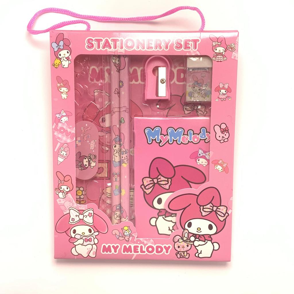 Kawaii Kuromi Melody Handheld Stationery Set Cartoon Pencil Ruler Notebook Children Learning Gift Birthday Prize