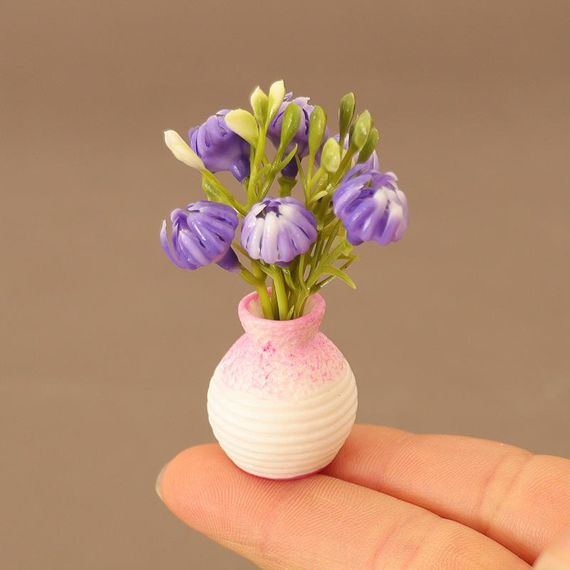 1 Piece 1:12 Dollhouse Miniature Plastic Simulation Colorful Floral Plants Potted Outdoor Doll House Model Diy Accessories
