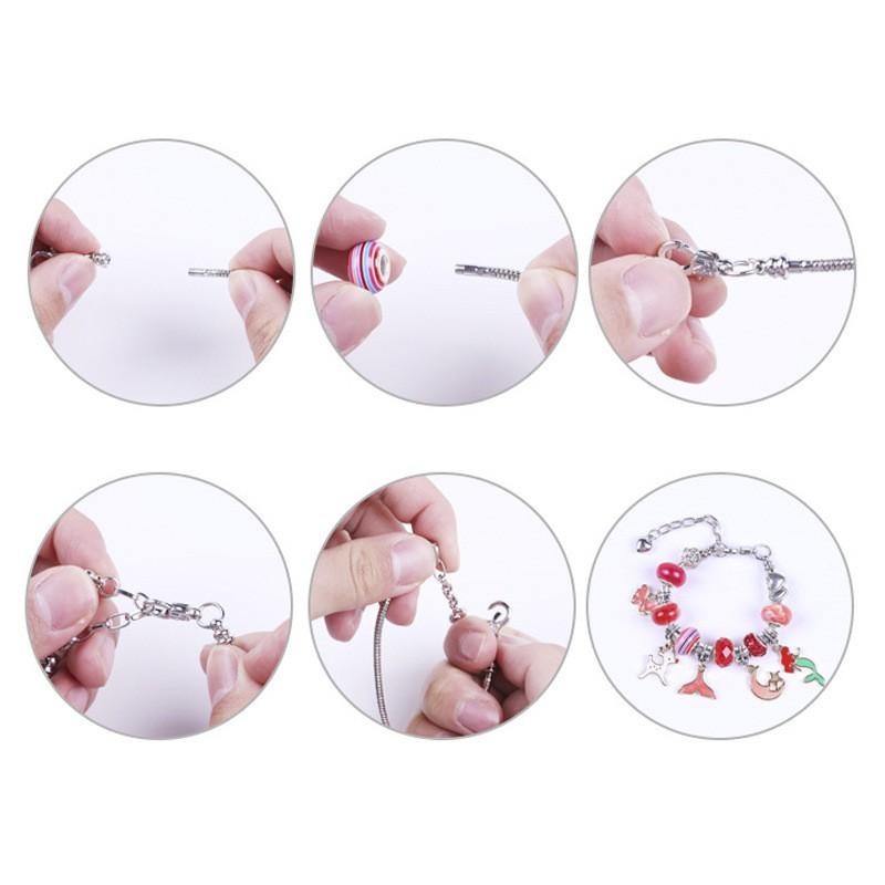 91-Piece Unicorn-Themed DIY Bead Bracelet Kit Kids Alloy Charms With Fruit Animal Leaf Star Shapes Includes Russian English