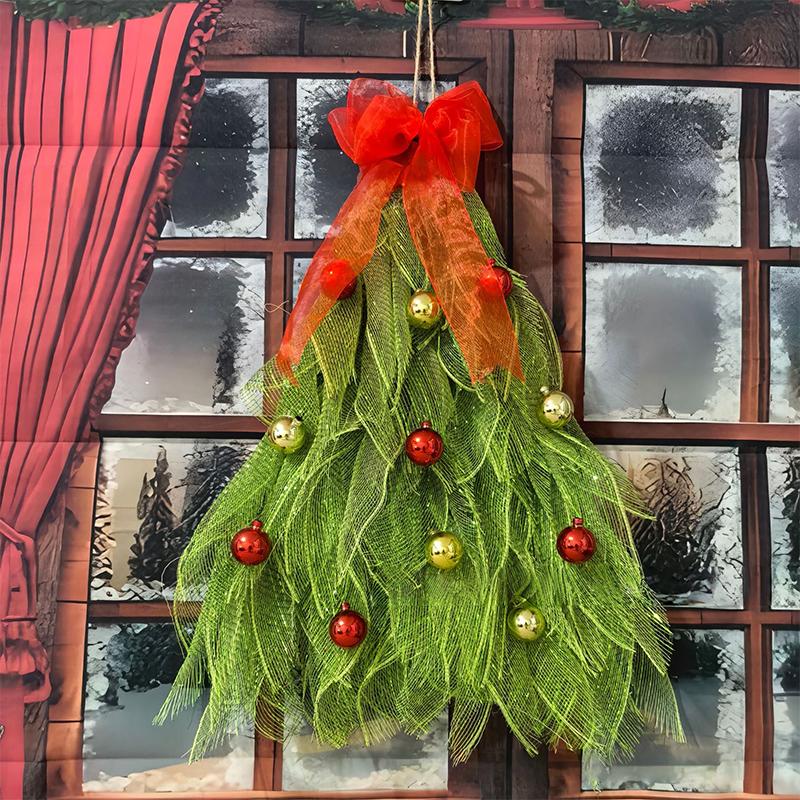 Christmas Tree Wreath with Bowknot Elegant Front Door Hanging Ornament for Garden Room Xmas Decoration New Year Festival
