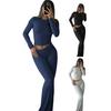 Women's 2 Piece Outfits Long Sleeve Crew Neck Crop Top Ruched Low Waist Flared Pants Set Fall Casual Lounge Set