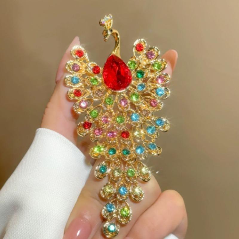 Women Fashion Rhinestone Peacock Brooch Phoenix Clothing Accessories Pins Party Jewelry Gifts
