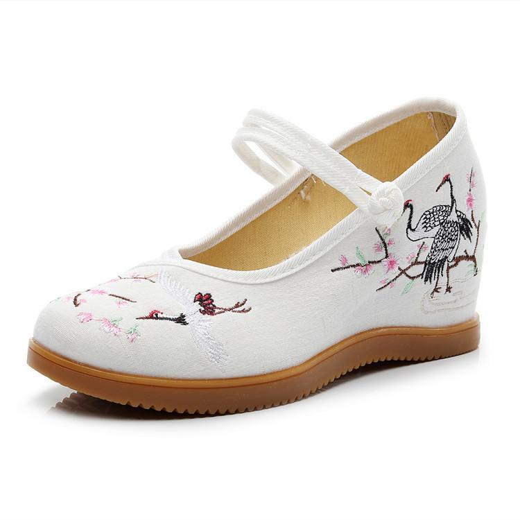 Fashion Chinese - Style Embroidered Wedge Mary Janes | Hanfu & Qipao - Friendly Daily Commute Ancient - Style Shoes