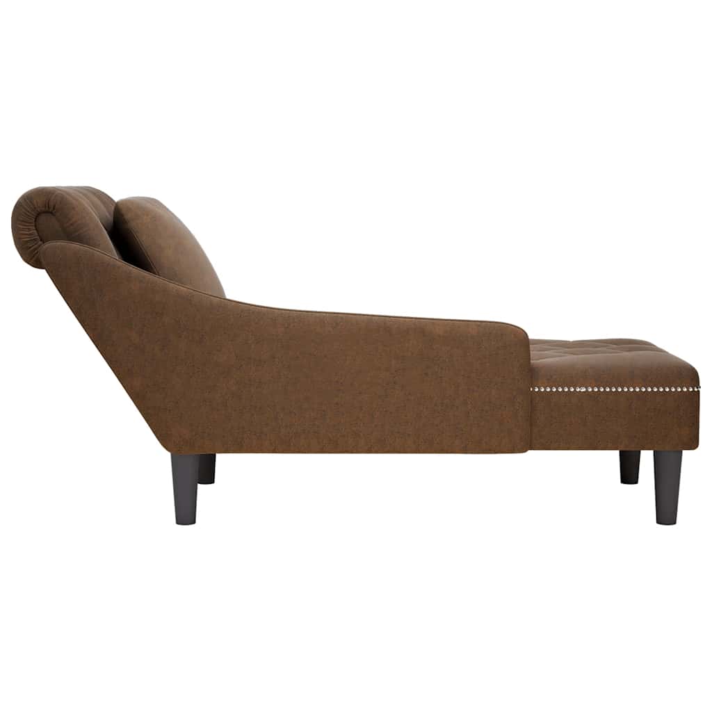 Chaise Longue with Cushion and Right Armrest Brown Faux Leather